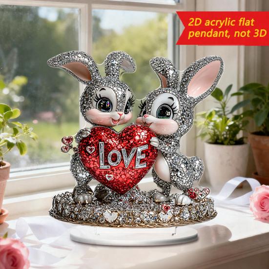 Easter Bunny Acrylic Table Sign 2D Flat Colorful Eggs Rabbit Decoration Home Living Room Valentine's Day