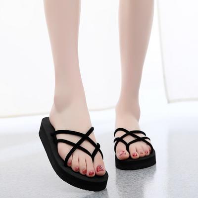 Женские шикарные летние шлепанцы - Модные черные шлепанцы на перемычке, Нескользящая подошва из ЭВА, Удобные пляжные шлепанцы на плоской подошве