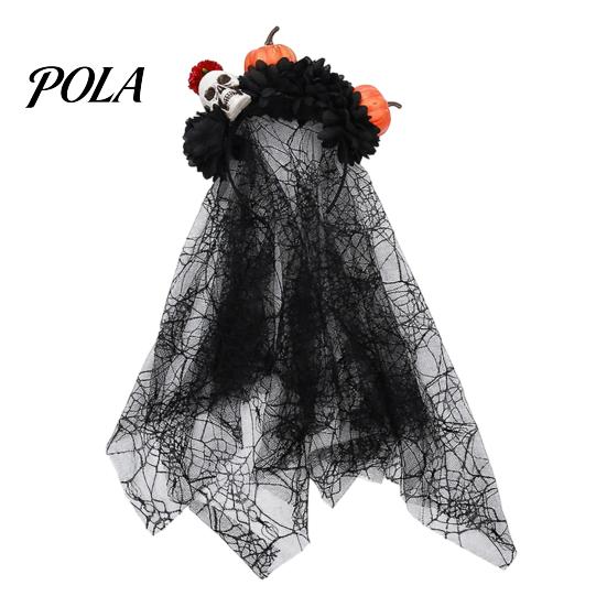Gothic Halloween Headpiece Pumpkin Skull Floral Headband, Stable Hair Hoop with 3D Artificial Spooky Headband Flowers And Spiderweb Black Gauze Party