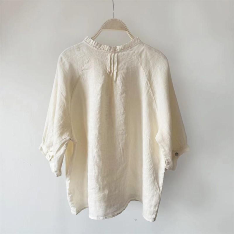 Johnature Летние рубашки, повседневные винтажные рубашки с оборками, простые свободные однотонные плиссированные универсальные женские блузки