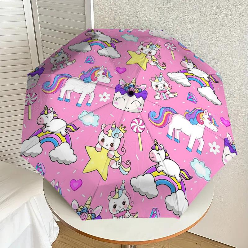 1PC Unicorns Clouds Umbrella-8-Rib Reinforced Portable Folding Travel Suitable for All Seasons Outdoor Daily Use -J0339