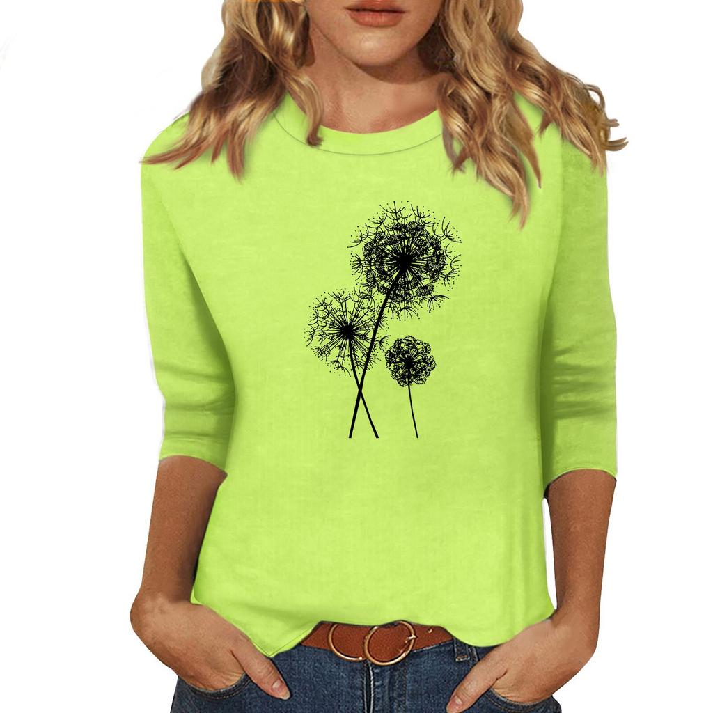 Женский модный повседневный топ с круглым вырезом и короткими рукавами 3/4 с принтом