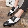 New Luxury Designer Men's Pointed Black With White Patchwork Dress Oxford Shoes Moccasins Wedding Prom Sapato Social Masculino