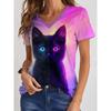 Casual Fashion Simple Abstract Painting Animal Black and White Cat Breathable 3D Printed V-neck Short Sleeve T-shirt Casual Sports Shirt