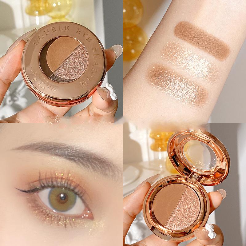 Fine Flash Double Color Eyeshadow Pearlescent Pumpkin Matte Glitter Earth Color Eyeshadow Plate Makeup Beauty Makeup