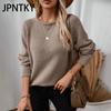 JPNTKY Women's Fashion Casual Solid Color Print Autumn Winter Long Sleeve O-Neck Loose Sweaters