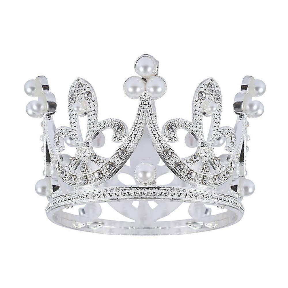 Pearl Crystal Princess Crown - Mini Rhinestone Bridal Wedding Newborn Baby Crown - Silver