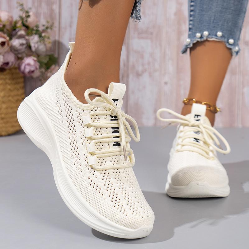 Модные дышащие вязаные кроссовки для женщин 2024 года, модная спортивная обувь на платформе для женщин, легкая нескользящая повседневная обувь для женщин
