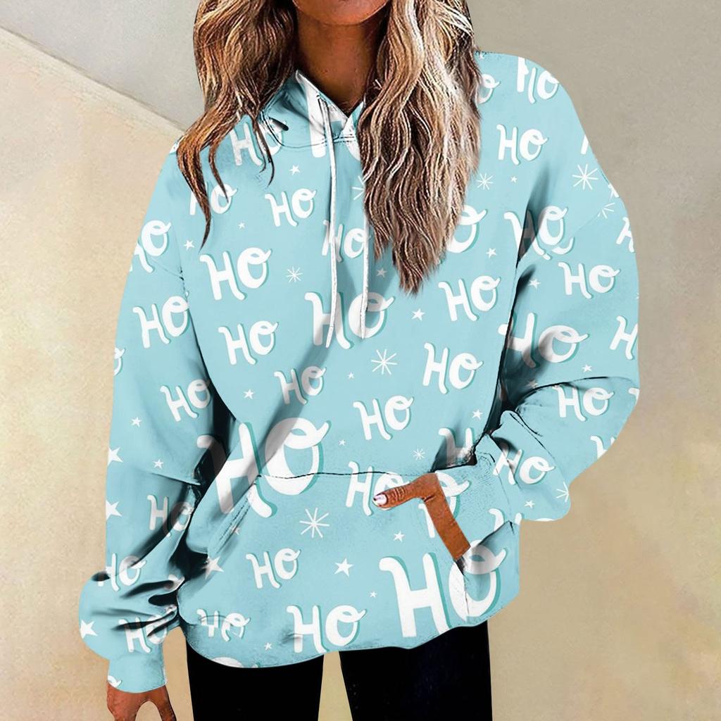 Женские повседневные модные рождественские пуловеры с длинными рукавами и принтом, толстовки с капюшоном