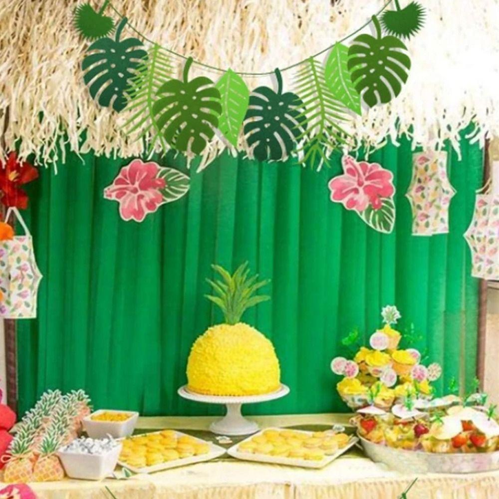 Cartoon Pineapple Turtle Leaves Banners Handmade Hawaii Party Banner Creative Leaf Flag  Birthday