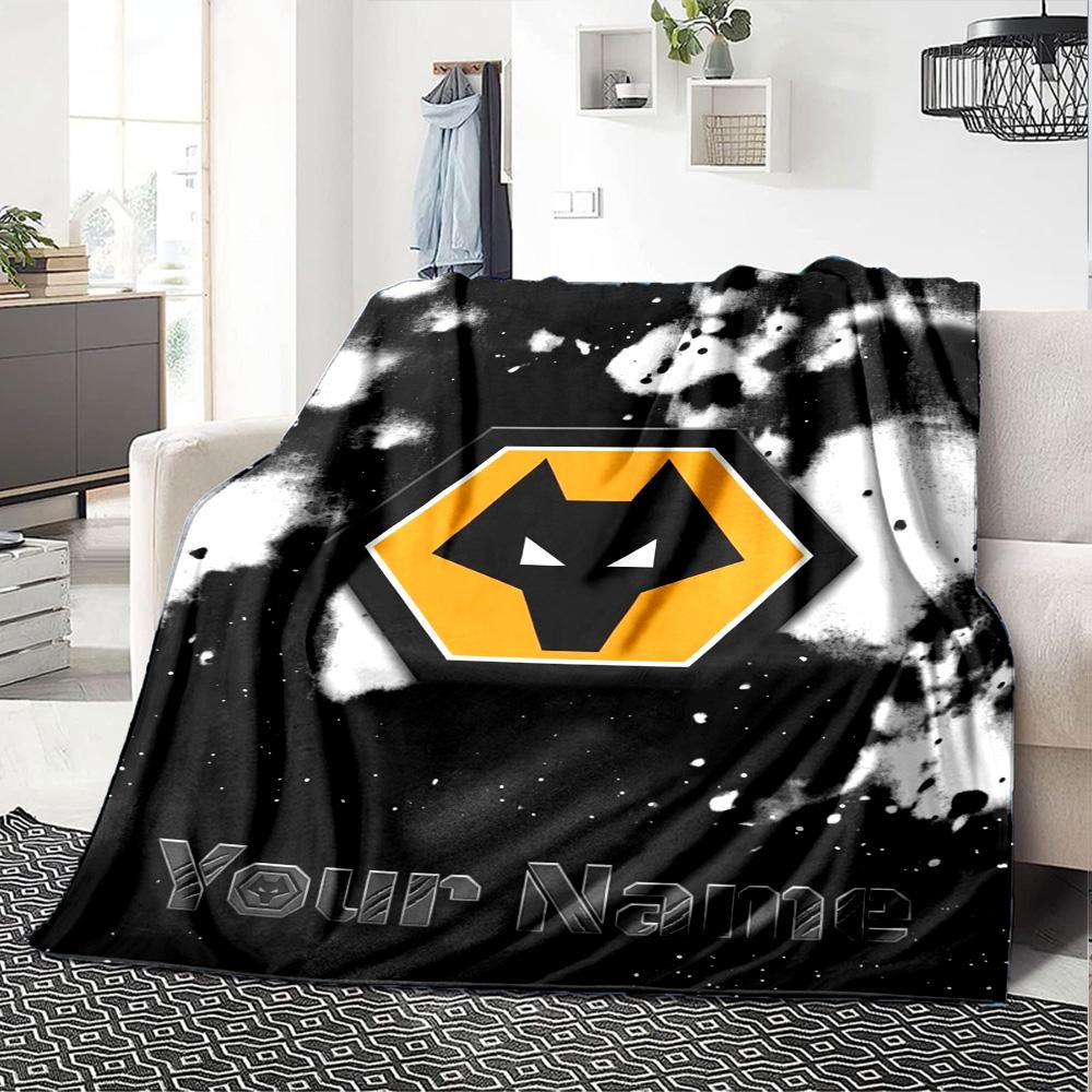 Name Custom Wolves FC Print Flannel Blanket High Quality Warm Comfortable Cover for All Seasons Perfect for Gifts Home Decor