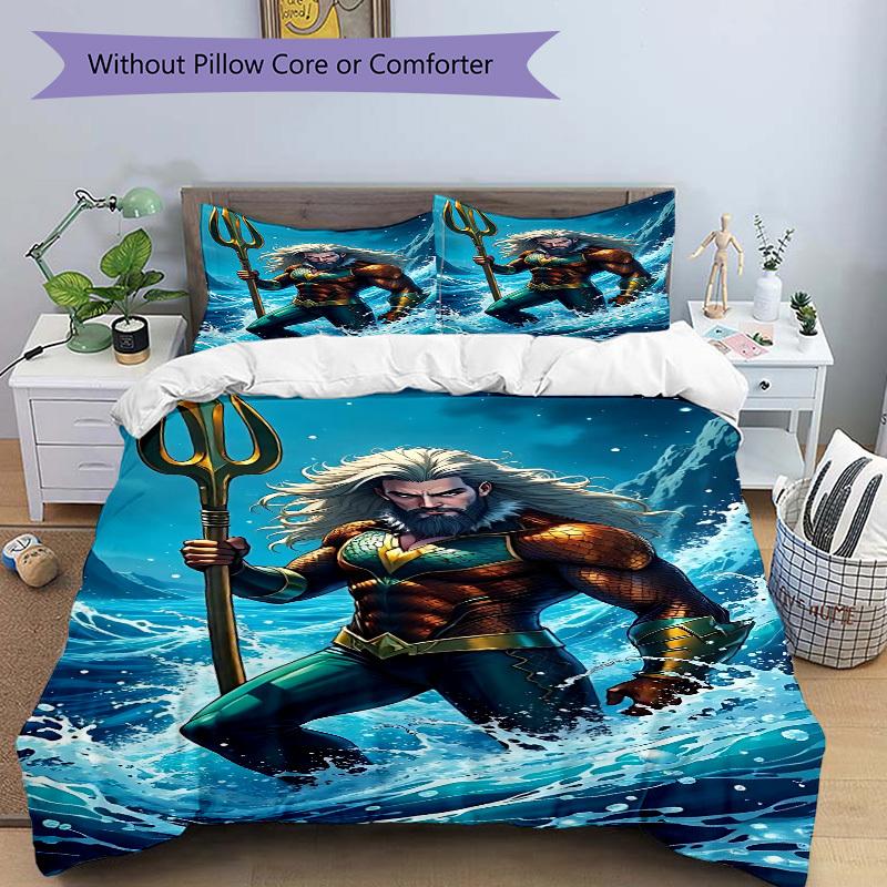 3pcs Trident, Aquaman Cover Set,Soft Comfortable Duvet Cover,Guest Room (1*Duvet Cover + 2*Pillowcases, Without Core) yy251024135