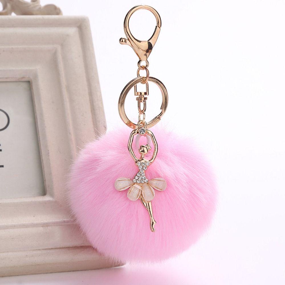 Trinket Little Angel Car keychain Fake Fur Key Chain Ballet Angel Girl keychain Fur Ball Keyring
