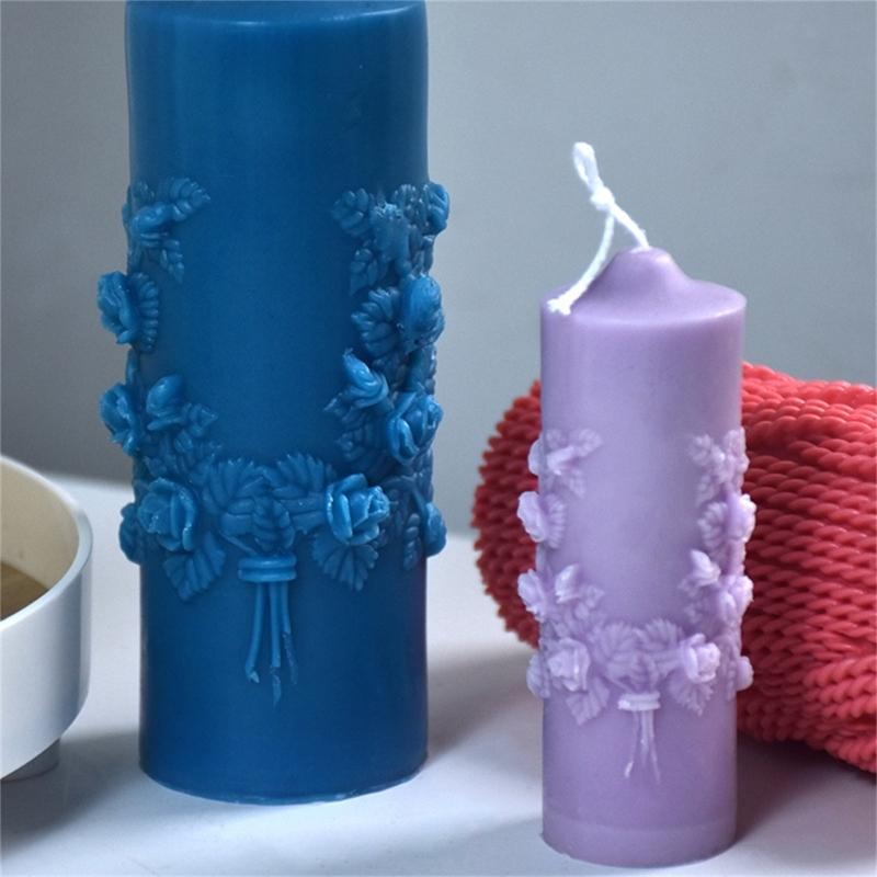 Silicone Mold 3D Cylinder Rose Candle Mold Aromatherapy Candle Making DIY Plaster Epoxy Molds Soap Gypsum Mould Decor