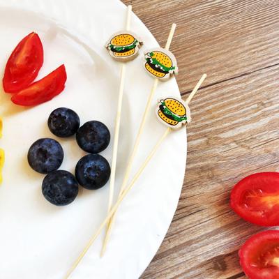 100 шт., вилка для еды без заусенцев, гладкая поверхность, замечательный мультяшный узор для гамбургера, бамбуковый декор для сэндвича