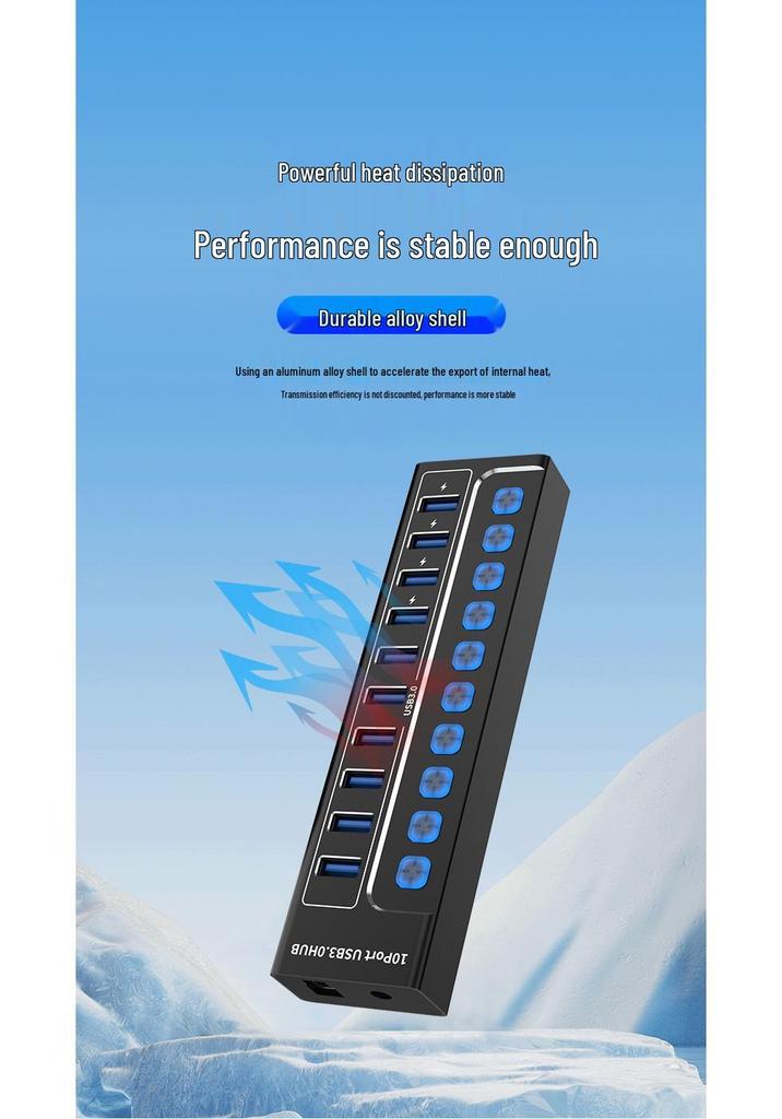 10-портовый USB 3.0 концентратор-расширитель для ноутбуков, телефонов и настольных компьютеров