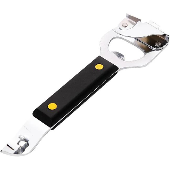 4-in-1 Can Punch Bottle Opener Classic Stainless Steel Manual Can Opener for Liquid with Cap Catcher, Can Tapper Church Key for Camping and Traveling