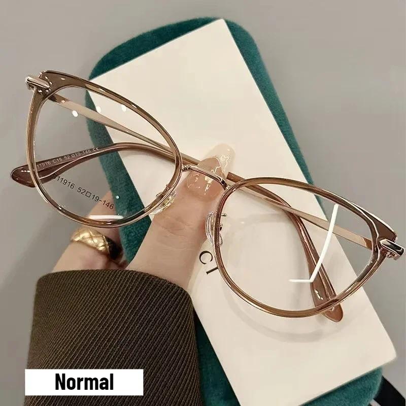 Simplicity Retro Cat Eye Light-sensitive Reading Glasses Fashionable Unisex Anti-Blue Light Far Sight Eyeglasses 0 To +4.0