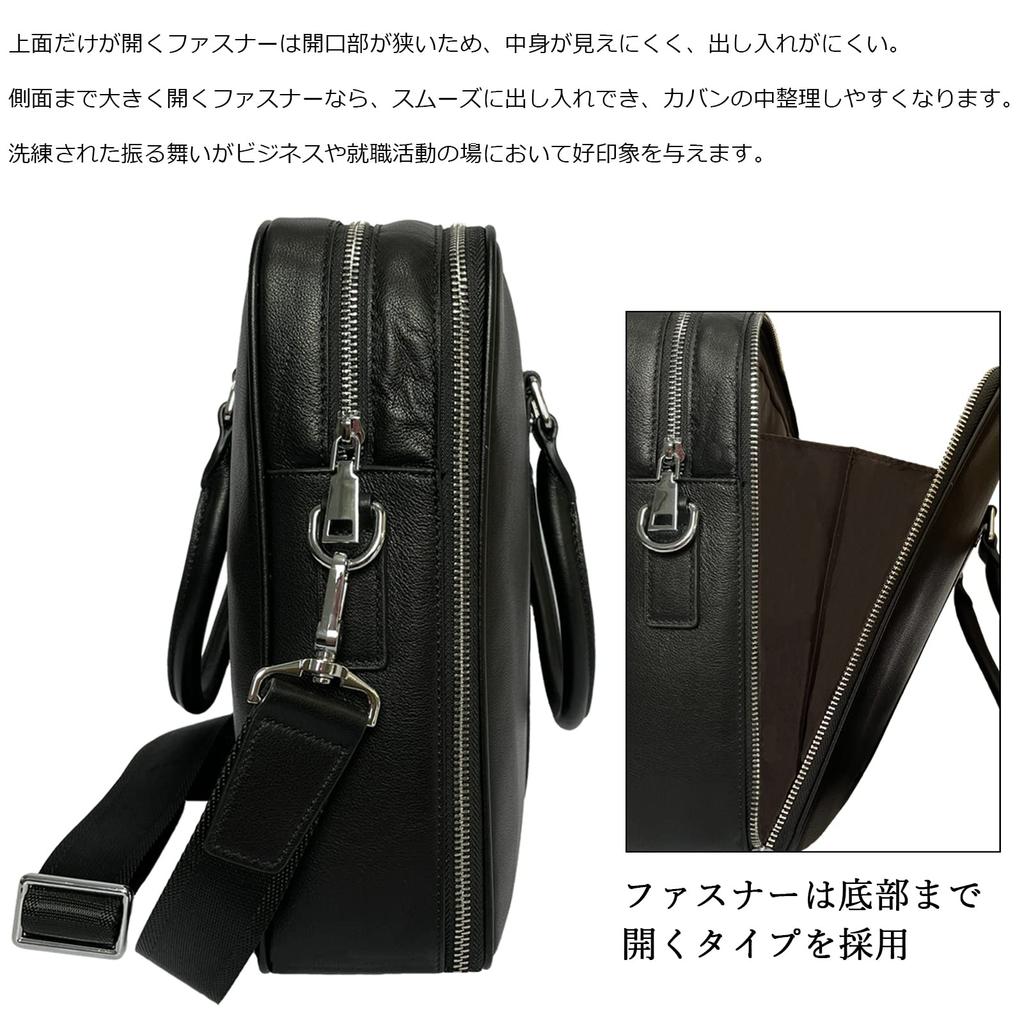 Business Genuine A4 Large Job Business Black [Ariga] Men's Bag, Leather, Cowhide, 2-Way Compatible, Capacity, Leather, Hunting, Trips, Work,