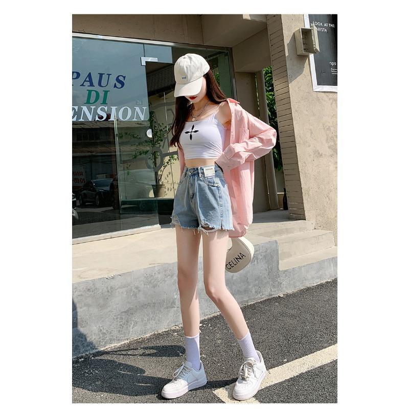 Черные джинсовые шорты женские летние тонкие широкие с высокой талией свободные узкие края