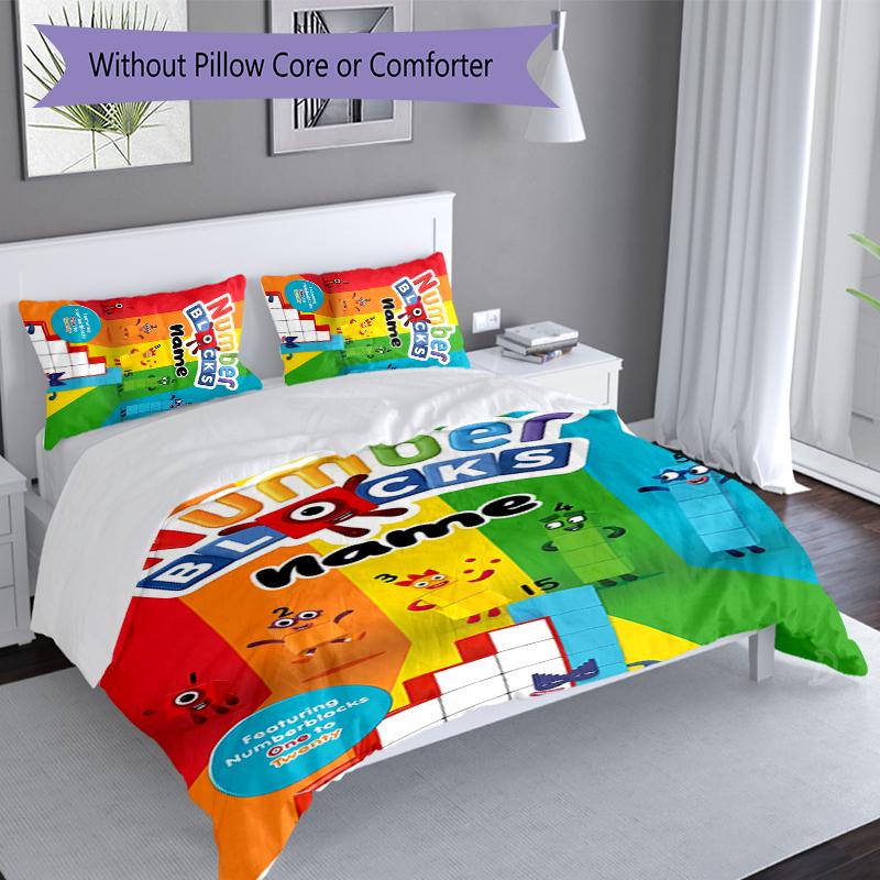 3pcs Custom Name Numberblocks Bedding Set,Includes 1 Duvet Cover and 2 Pillowcases,All-season Bedroom Decor