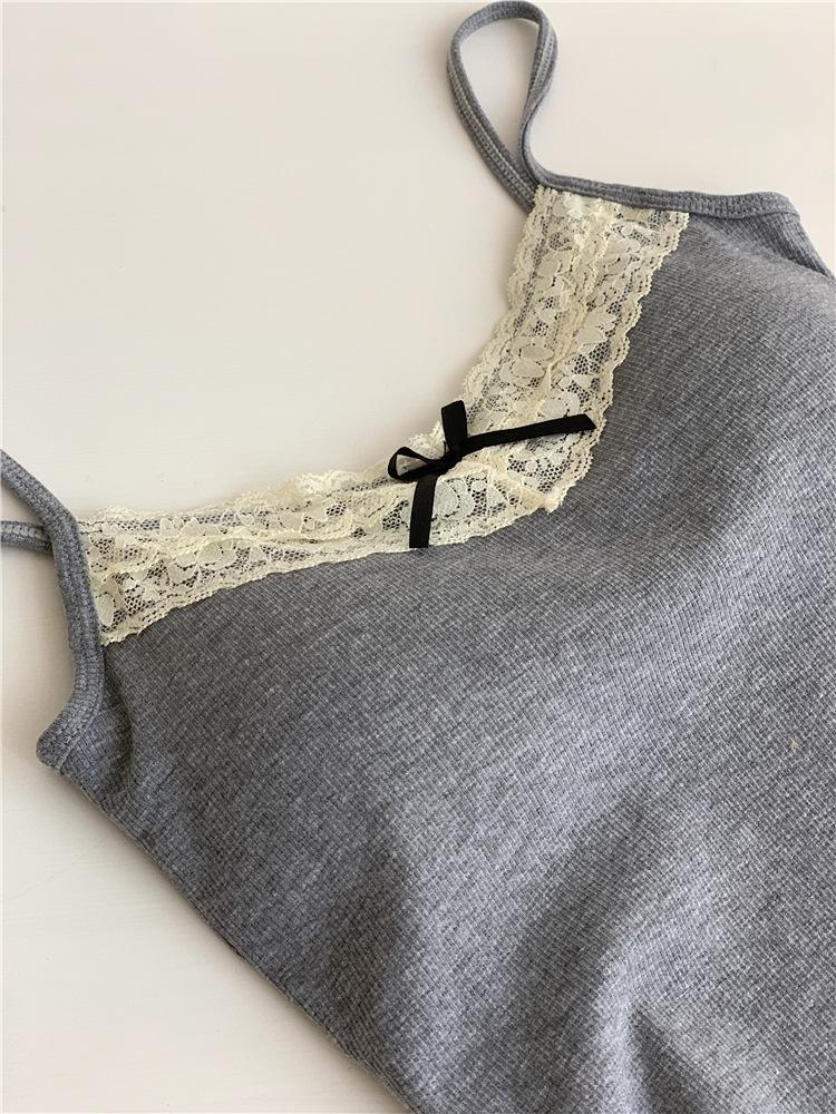 Пикантный кружевной топ-ками с открытой спиной и бантом, с нагрудными вкладышами – Бесшовный короткий топ