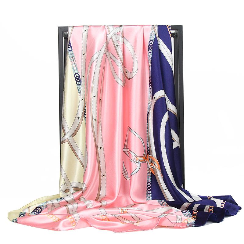 Высококачественные роскошные шелковые шарфы, повязка на голову, шарфы, шейный шарф для женщин, шелковый шарф с цепочкой, женская декоративная шаль