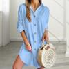 Fall Spring Women Dress Shirt Type Single-breasted Split Hem Loose Solid Color Buttons with Cufflink Above