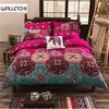 Boho Bedding Lightweight Microfiber Duvet Cover Set, Bohemia Exotic Patterns Design, Bright Pink - King Queen Size 3 Piece Set