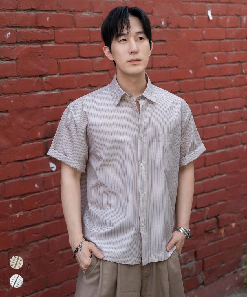 COSTUME O’CLOCK [Coclx Type] Striped Semi-Crop Short Sleeve Shirt 2 Color Coossh205