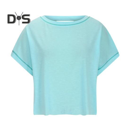 Женская футболка с круглым вырезом, коротким рукавом и открытой спиной, однотонная свободная футболка для тренировок, универсальная повседневная одежда