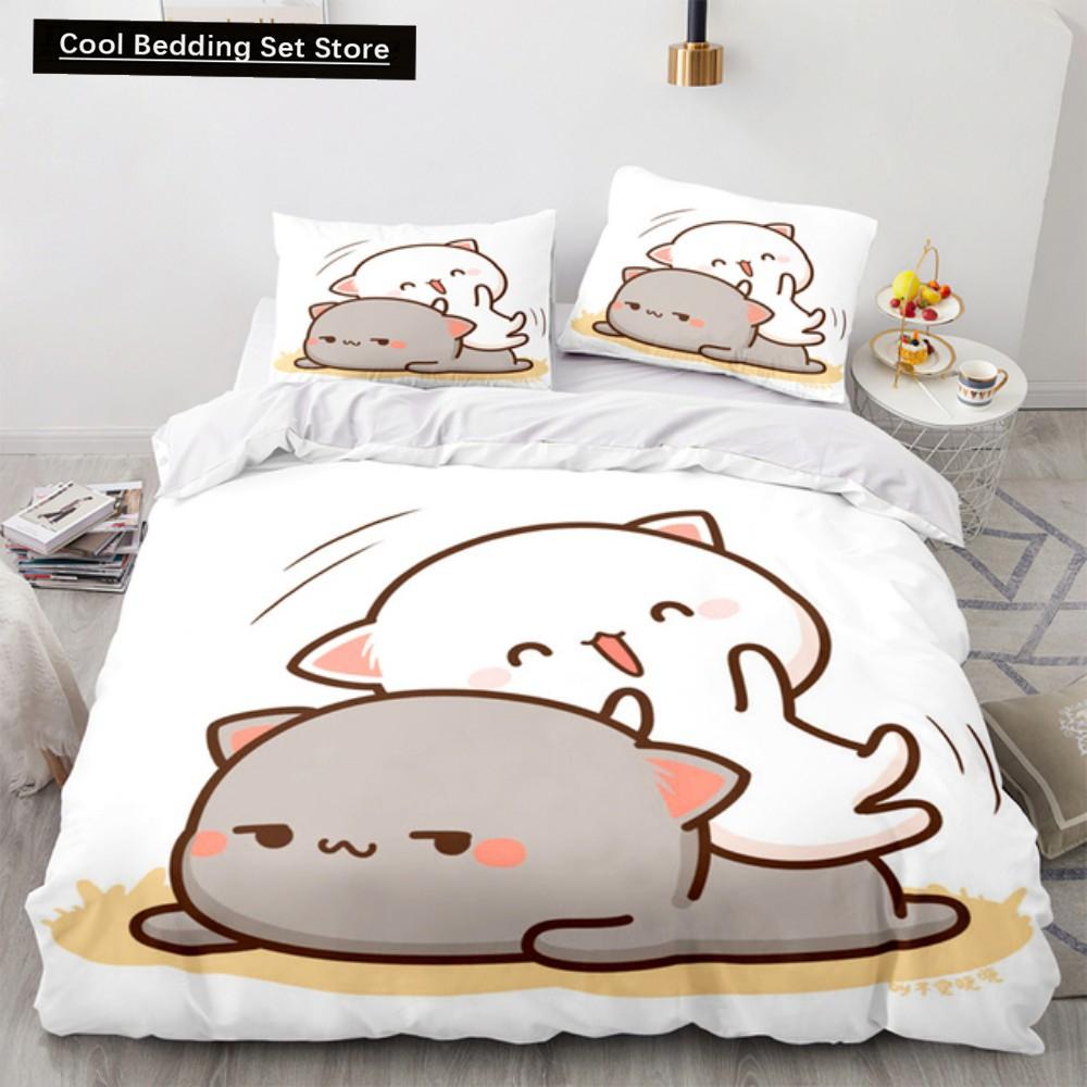 Прекрасный комплект постельного белья с изображением персикового кота, комплекты постельного белья с рисунком, двуспальные, двуспальные, двуспальные, двуспальные, односпальные, полноразмерные, комплект постельного белья для детей и девочек, белое постельное белье
