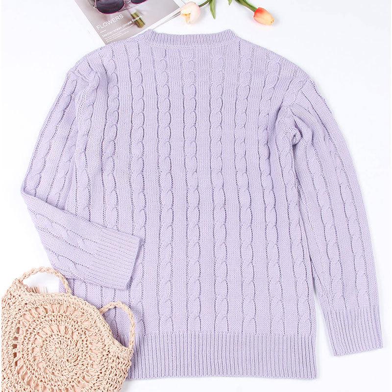 Женский осенне-зимний трикотажный однотонный свитер с длинным рукавом и круглым вырезом