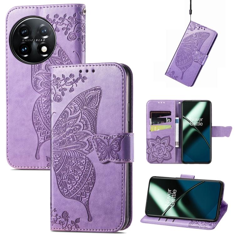 Для OnePlus 11 Butterfly Love Flower Embossed Flip Leather Phone Case