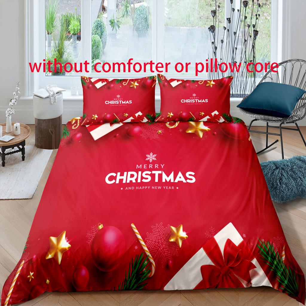 Комплект пододеяльников с цифровой печатью в рождественском стиле - полиэстер - декор спальни - 1 покрывало + 2 наволочки (нет подушки)