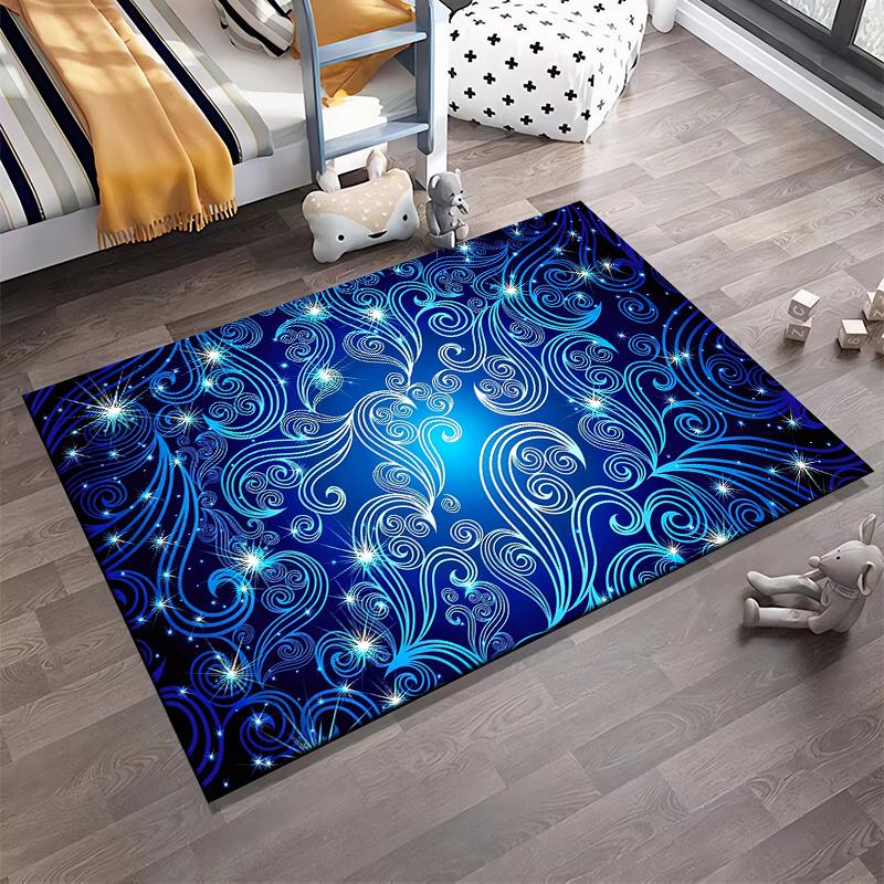 Blue Starry Swirl Pattern Carpet with Elegant Cosmic Design Background Suitable for use as an anti-slip for living room bedroom sofas