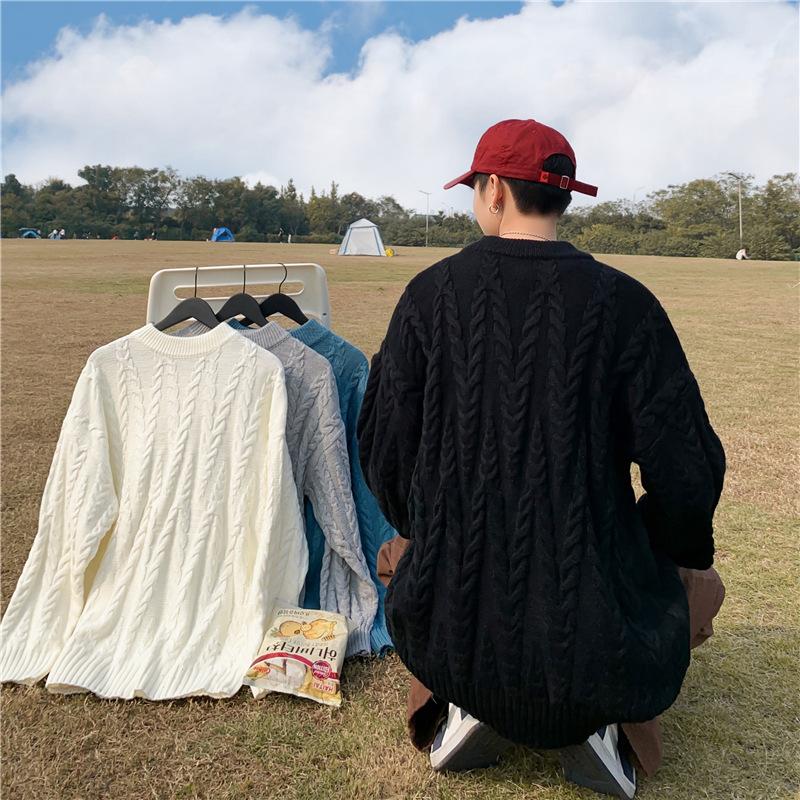 Новейшая мужская модная одежда Вязаный свитер из флиса Весна Осень Свободные однотонные подростковые топы для мужчин Пуловер с длинным рукавом Толстые мужские свитера