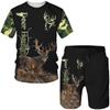 Камуфляжные футболки/шорты/комплекты с 3D принтом для охоты на животных и оленя, мужская футболка в стиле Харадзюку, спортивная одежда на открытом воздухе, костюмы, повседневная одежда для бега, комплект из 2 предметов