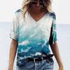 Летняя 3D футболка с коротким рукавом, с принтом элементов океана, повседневная, с V-образным вырезом, женская