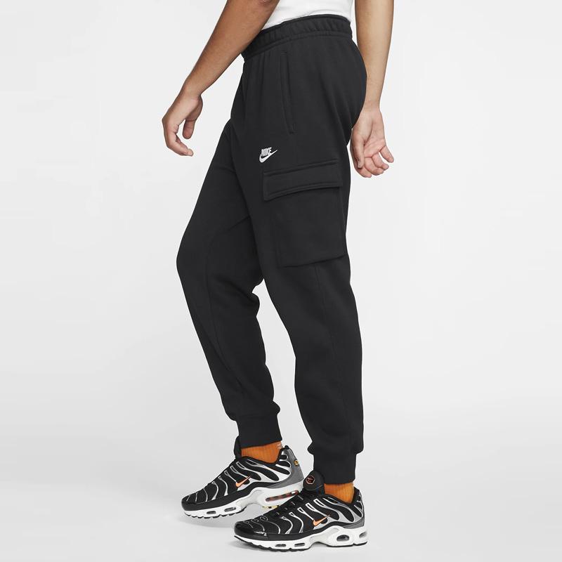 Nike Спортивная одежда Клубные флисовые брюки-карго черные/черные/белые мужские уличные одежды CD3129-010