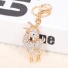 Keychain Alloy Electroplated Three-Dimensional Goat Key Chain with Colorful Rhinestones Lobster Clasp Key Ring Bag Accessories