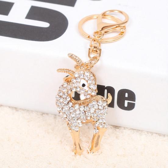 Keychain Alloy Electroplated Three-Dimensional Goat Key Chain with Colorful Rhinestones Lobster Clasp Key Ring Bag Accessories