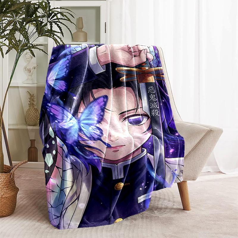 Demon Slayer Kochou Shinobu printed throw blanket—lightweight,soft,warm;versatile blanket for all seasons—perfect as &air-conditioning throw,nap blank