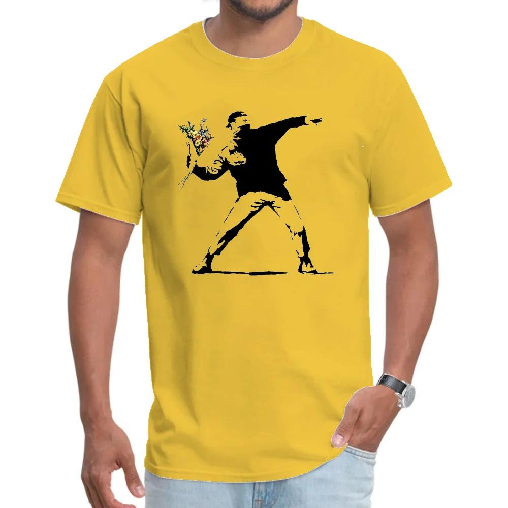 Swag Banksy Flower Thrower Футболки 100% хлопок Ткань Мужская футболка Мужские футболки Новинка Уличное искусство Дизайнерские футболки Rebel Большие размеры