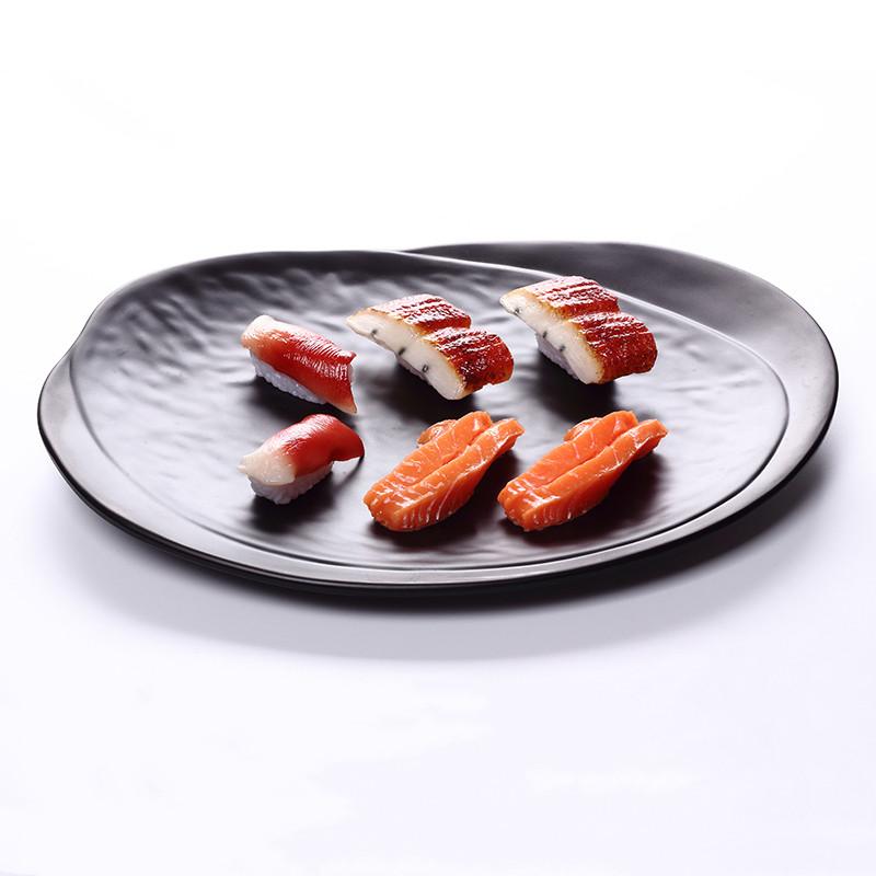 Черная матовая овальная пластиковая обеденная тарелка, меламиновая посуда, тарелка для пикника, барбекю, закусок, суши, креативная посуда