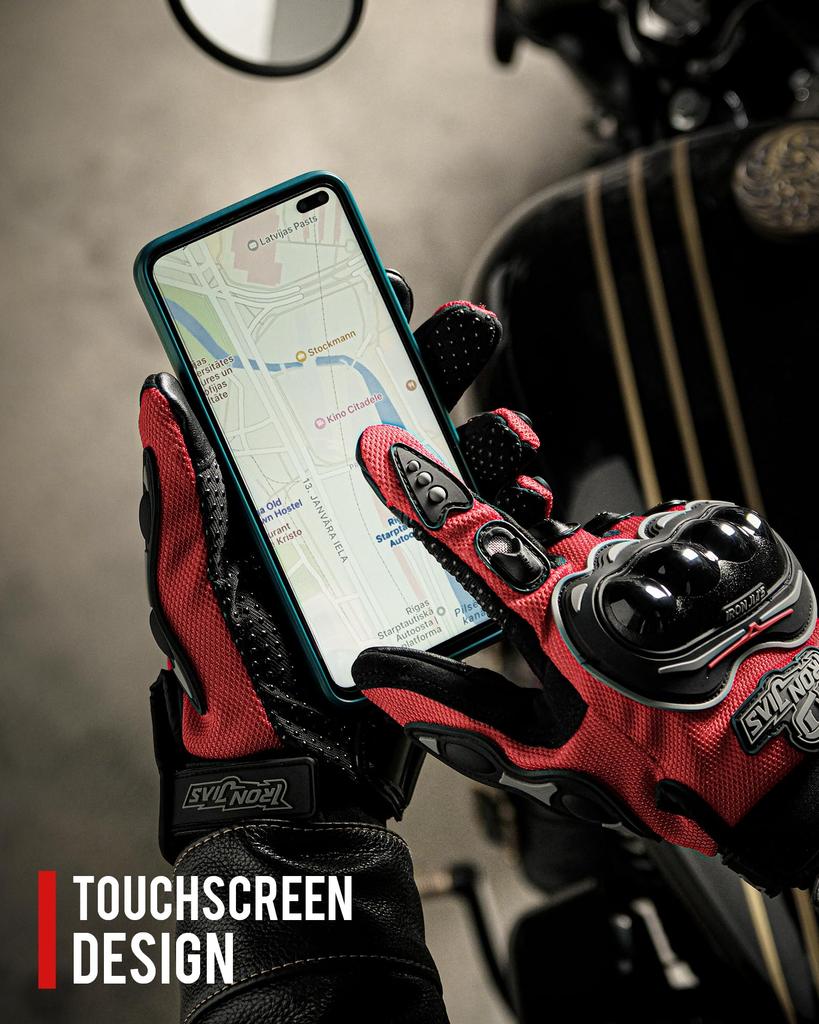 Iron Jia’s Bike Gloves, Motorcycle Gloves, Smartphone-Compatible, Touchscreen-Compatible, Non-Slip, for Summer, Anti-Vibration, Breathable, Durable