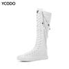 Spring Autumn Women Boots Canvas Mid Calf Boots Casual High Top Shoes Long Boots Lace Up Zipper Comfortable Flat Boots Size 34-43