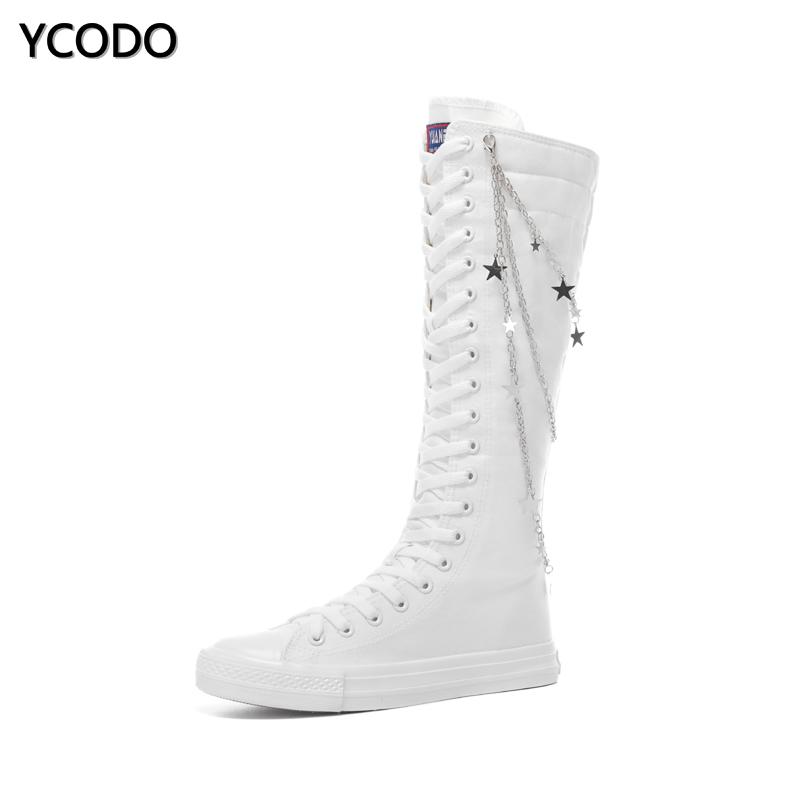 Spring Autumn Women Boots Canvas Mid Calf Boots Casual High Top Shoes Long Boots Lace Up Zipper Comfortable Flat Boots Size 34-43