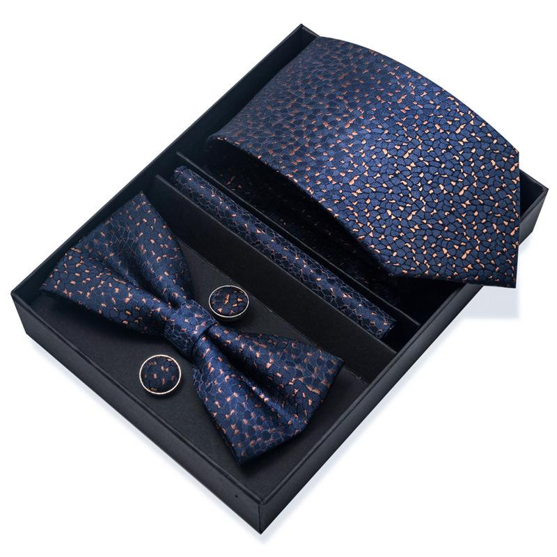 Комплект из 6 предметов, деловой мужской галстук, 8 см, галстук-бабочка, подарочная коробка.