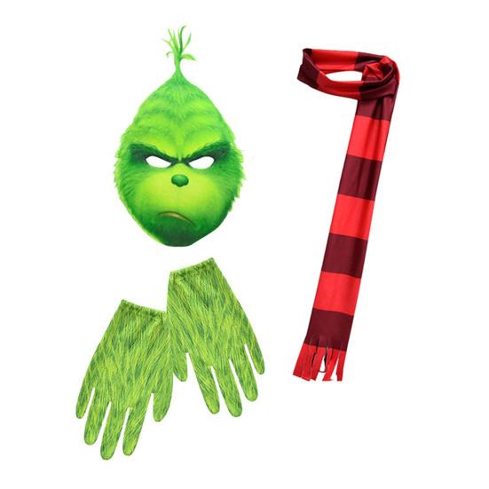 1 Set Children Halloween Jumpsuit Green Furry Animal Cosplay Costume Includes Masque Gloves Scarf Set Photo